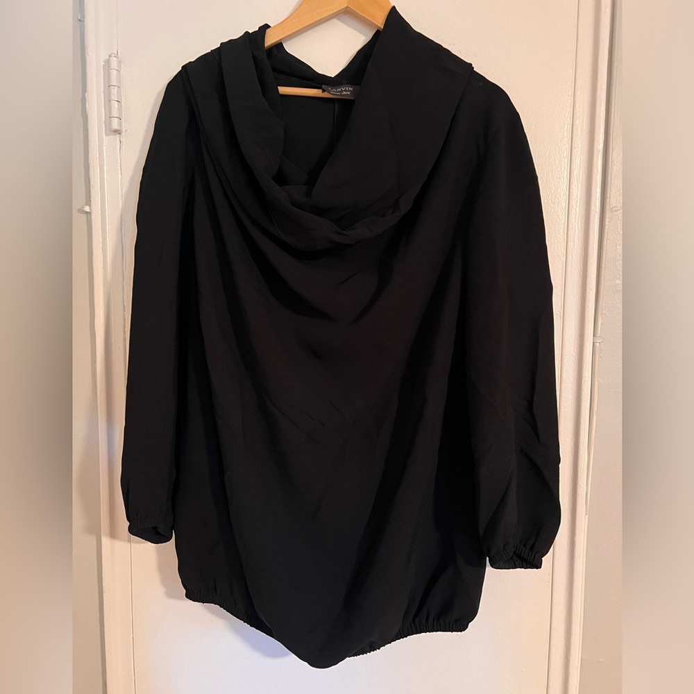 Lanvin, black oversize tunic with drape cowl neck